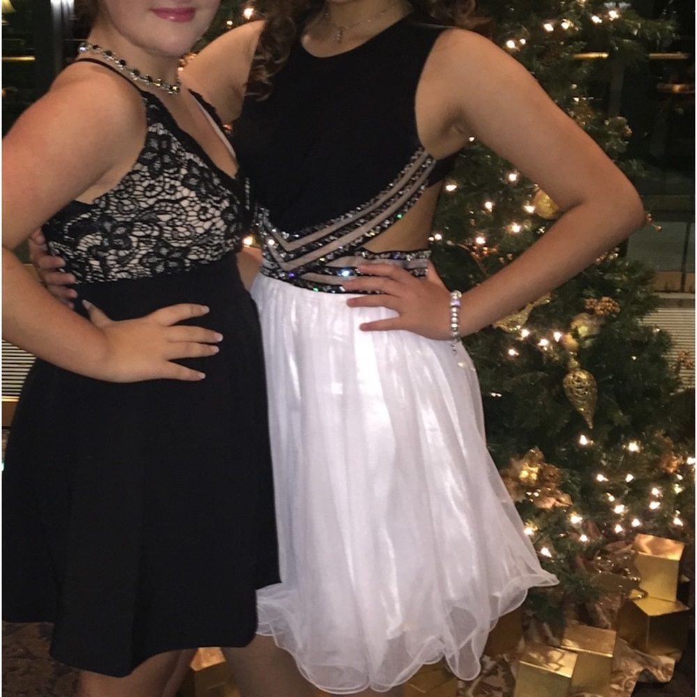 Black and White Open Back Banquet Dress